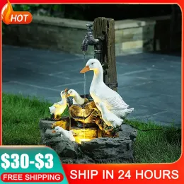 Zappers estátua animal solar fluindo água esquilo pato resina esculturas jardim ao ar livre decoração quintal ornamentos com luzes led