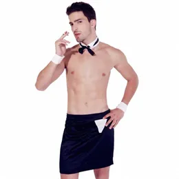 Sexy Men Maid APR Bow Tie Cuffs Mankiety APRS Strippel Set Butler Kelner Fantasy Cosplay Costume Dr Up Valentines Strój B3MC#