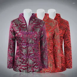エスニック服エレガントなトップサテンジャックサムジャケットの伝統中国語スタイルコート女性年タン服ハンフパーティーQIPAO BIGSIZE
