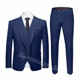 3 Stücke Navy Anzüge für Männer Slim Fit Hochzeit Bräutigam Smoking Formelle Groomsmen Anzüge Männliche Blazer Weste Hosen Trajes De Hombre O8j3 #