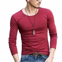 mens Crew-Neck LG manga t-shirts Slim Fit T-shirt Fitn Activewear Tops Elastic Comfort T Shirt Men Classic Color All-match P4yM #