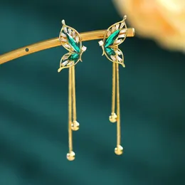 Delicate 925 Silver Butterfly Tassels Earring Eardrop Metal Gold Stud Geometric Famous Women Crystal Rhinestone Earring Wedding Party Jewerlry Without Letters