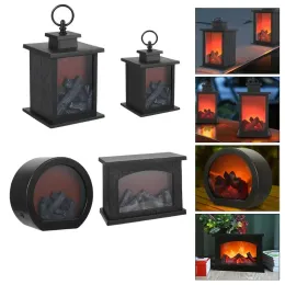 Miniatures 3D Romantic Led Lamp Simulation Flame Design Fake Fireplace Ornaments For Home Garden Villa Park Night Light Decoration Gift