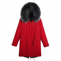 Cerise Fur Coat Winter Faux Fux Lined Parka Warm Wear for Women Overcoat a7av＃