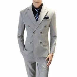 Ternos masculinos 3 peças Double Breasted Sólido Prom Smoking Blazer + Colete + Calça masculino de alta qualidade Busin slim social dr y99v #