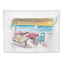 Tapestries Ibiza Baleares Port Boat And Bar Scene Tapestry House Decor Things To The Room