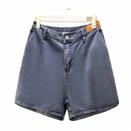 150kg Plus Size Women's Elastic Waist Denim Shorts Summer Hip 152 Loose Wide-Leg Slit Hot Pants Blue 5XL 6XL 7XL 8XL 9XL w6ya#