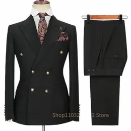 2024 FI New Men's Casual Boutique Double Breadted Suiters / Man's Busin Suit Jacket Blazers Pants 2 PCS Set C38K#