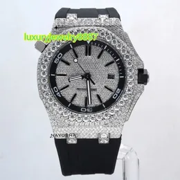 التصميم الفاخر حزام مطاطي أسود مثلج VVS Moissanite Diamond Automatic Mechanical Watches Outdoor For Men