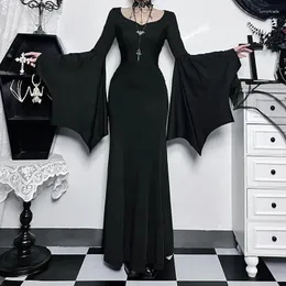 Casual Dresses Gothic Halloween Vintage Dress Women Sheath Witch Batwing Sleeve V Neck Mermaid Gown Evening Long Formal Vestdios