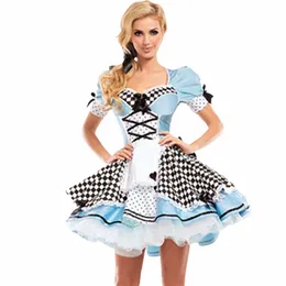 Kvinnor Vuxen Alice i Wderland Costume Cosplay Dr Fantasy Party Blue Sweet Lolita Maid Halen Costumes J98L#
