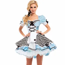 women Adult Alice In Wderland Costume Cosplay Dr Fantasy Party Blue Sweet Lolita Maid Halen Costumes j98L#