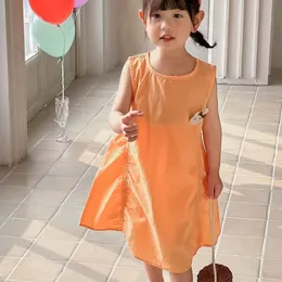 2024 reine Baumwolle Qualität Sommer Mädchen Kleid Baby Kinder Ärmel Lose Beiläufige Kinder Kleidung Mode Strand 240325