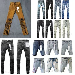 2024 Nya lila jeans män jeans korta designer jeans smala passformad nöd rippade bikers byxor avancerad högkvalitativ rak design retro lila jeans märke shorts för män