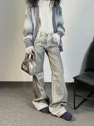 Kadın kot pantolon bayan unisex kpop trend gelgit şık Koreli zarif çizgili cepler zemin uzunluğu geniş bacak