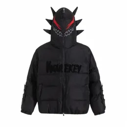 Inverno Parkas Full Zipper Jacket Homens Mulheres Grosso Quente Devils Carta Bordado Acolchoado Casaco Com Capuz Harajuku Bolha Outwear S0yW #