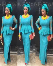 Нигерийские вечерние платья синее кружевное вечернее платье русалки Aso Ebi с длинным рукавом в африканском стиле вечернее платье Vestido De Festa3152517