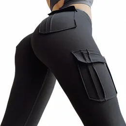 Pocket Women Pants ile Yoga Pantolon Y2K Hızlı kurutma Fitn Sport Taytlar Kadın Skinny Fi Pantolon J2FS#