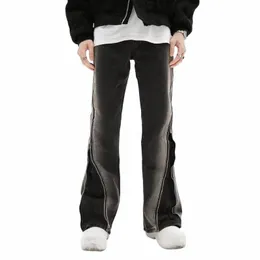 High Street hip-hop Cambiamento graduale Jeans Pantaloni svasati con cerniera design Pantaloni gamba dritta Jeans casual da uomo e da donna 5023 L5Oo #