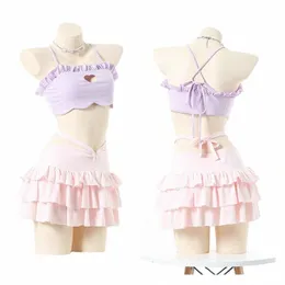 sommar söt tjej anime söt kärlek ihålig baddräkt unifrom cake kjol kvinnor macar lolita badkläder outfits maid cosplay dr b5jn#