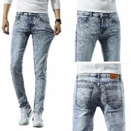 Hellblaue Schneeflocke-Jeans für Herren, Jugend, lässig, Streetwear, dünn, dünn, gerade, bequem, für Männer, Denim-Hosen, 65 kt #