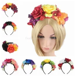 Oenothera Cerchietto Fiori per Capelli, Donna Fascia Copricapo, Cerchietto per Capelli a Forma di Corona di Fiori per Ragazza Donna Nozze Spiaggia(A