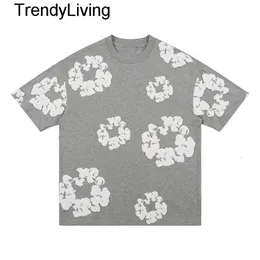 Новые 24ss Дизайнерские мужские футболки с цветочным рисунком Футболка Harajuku Уличная одежда Женские футболки Весенне-летние мужские женские футболки