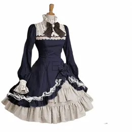 Frauen süße Schleife Lolita Maid Kostüme Mädchen schöne Maid Waitr Gothic Cosplay Anime Sexy Dessous Spitze Frankreich Outfit Dres d8yP #
