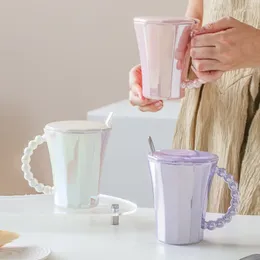 머그잔 세라믹 머그 단순한 단단한 디자인 스타일 진주 핸들 커피 컵 음주 주방 부엌 실용적인 친환경 제품