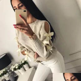 Kadın Sweaters Kadın Örme Sweater Boş Yuvarlak Yuvarlak Boyun Uzun Kollu Pl Femme Hiver Yüzyüzü Sıradan Jumper Plover Kış Cl Dhjeb