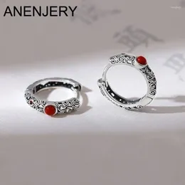 Hoop Earrings ANENJERY Hollow Out Texture For Women Retro Thai Silver Jewelry Party Gifts Pulseras Mujer