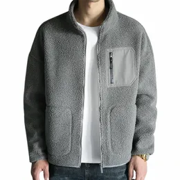 2024 casaco masculino fi outono/inverno casaco de lã de cordeiro masculino levante-se pescoço jaqueta de pelúcia engrossado casaco de inverno masculino c565 #