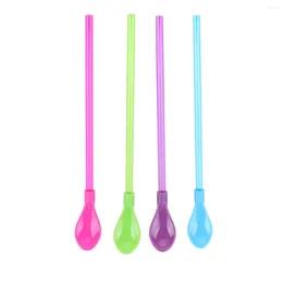 Disposable Cups Straws 4 Pcs Plastic Drinking Tea Spoon Oatmeal Stir Kitchen Multifunction For Party