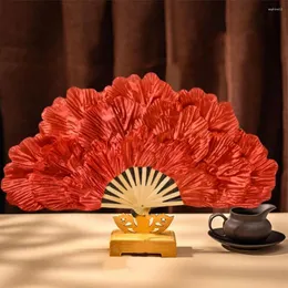 Estatuetas decorativas fã peony petal fã de cor brilhante dobrável lateral vestido duplo up moda chinesa em forma de mão handheld