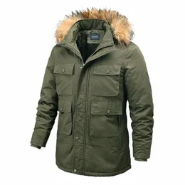 2020 uomini giacca invernale imbottito Parka militare cappotto di pelliccia artificiale multi grandi tasche medio-lg di spessore caldo Parka giacca da neve da uomo 48PM #