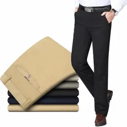 Pantaloni da uomo sottili da uomo 100% Cott primavera estate pantaloni da uomo di mezza età pantaloni a vita alta dritti allentati solidi Busin pantaloni casual da padre i7YX #