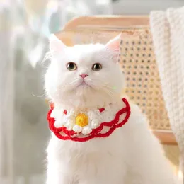 Dog Apparel Cat Cute Flower Knitting Bib Collar Wool British Short American Puppet Saliva Towel Kitten