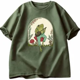 cute Cottagecore T-shirts Aesthetic Frog Playing Banjo Mushroom T Shirt Men Summer Cott Short Sleeve Tee Shirt Mens Clothes S9qi#