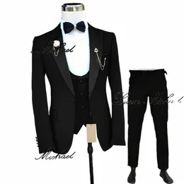 Nero Wedding Groom Tuxedo Abito elegante da uomo 3 pezzi Giacca Pantaloni Gilet Cravatta Abito personalizzato XS-5XL Slim Fit Blazer Uomo V8Hi #