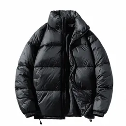Kış Nyl Erkekler Down Ceket Stand Yasağı LG Kollu Cardigan Cepler Gevşek Katı Kalın Fi Sıradan Ceket W3RD#