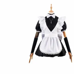 anime Wanderer Scaramouche Maid Uniform Genshin Impact Cosplay Costume Black Lolita Short Sleeve Maid Dr with Ruffle Apr3XL t0hU#
