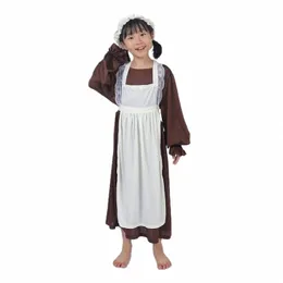 Victorian Girl Coffee Dr Child Maid Apr kostym World Folk Cluster Hooded Costume Holiday Cosplay Costume X2K9#