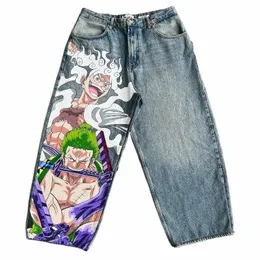 аниме мужские джинсы Harajuku хип-хоп с принтом уличная одежда джинсы с высокой талией Y2K самая большая попытка ropa эстетические широкие джинсы r0vG #