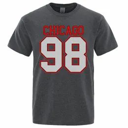 Chicago 98 Street City Letter Designer Tops Homens Vintage Camiseta Oversize Verão Cott Solto Tee Roupas Homem Crewneck Camisetas D264 #