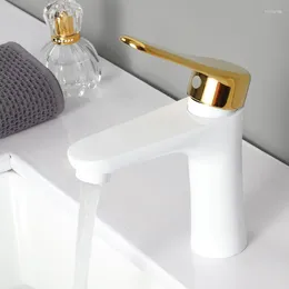 Banyo Lavabo muslukları altın sapı saf beyaz musluk ve soğuk su musluk mikseri ağır ağırlık