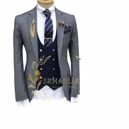giacca da uomo formale 3 pezzi giacca pantaloni gilet oro butts slim fit formale smoking da sposa sposo busin blazer set q0sU #