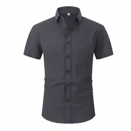 Cott Line Hot Sale Men's kortärmade skjortor Summer Solid Color Turn-Down Collar Casual Beach Style Plus Size S7me#