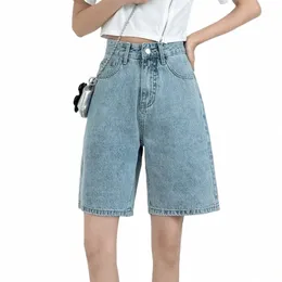 Zhisilao sólido na altura do joelho denim shorts feminino namorado casual cintura alta perna larga shorts jeans verão 2022 87r3 #