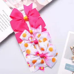 Accessori per capelli 2 pezzi Clip per fiocco con stampa a nastro per ragazze Dolce girasole Bowknots Forcina per capelli Barrette per bambini Copricapo per capelli