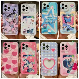 S24 Butterfly Card Pocket Cases For Samsung S23 Ultra FE S22 Plus A55 A35 A25 A15 A05 A05S A24 A34 A04E A54 A14 Flower ID Card Bag Airbag Anti-slip Soft TPU Shockproof Cover